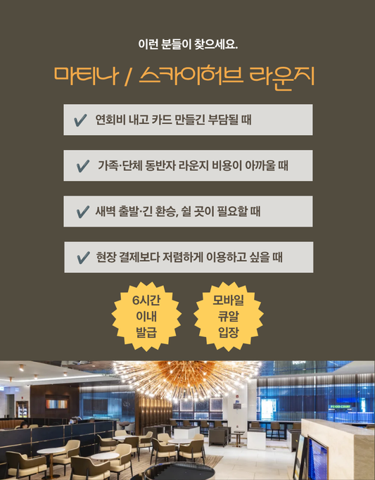 공항 라운지 이용권 인천 김포 김해공항 마티나 스카이허브 PP카드 1회권